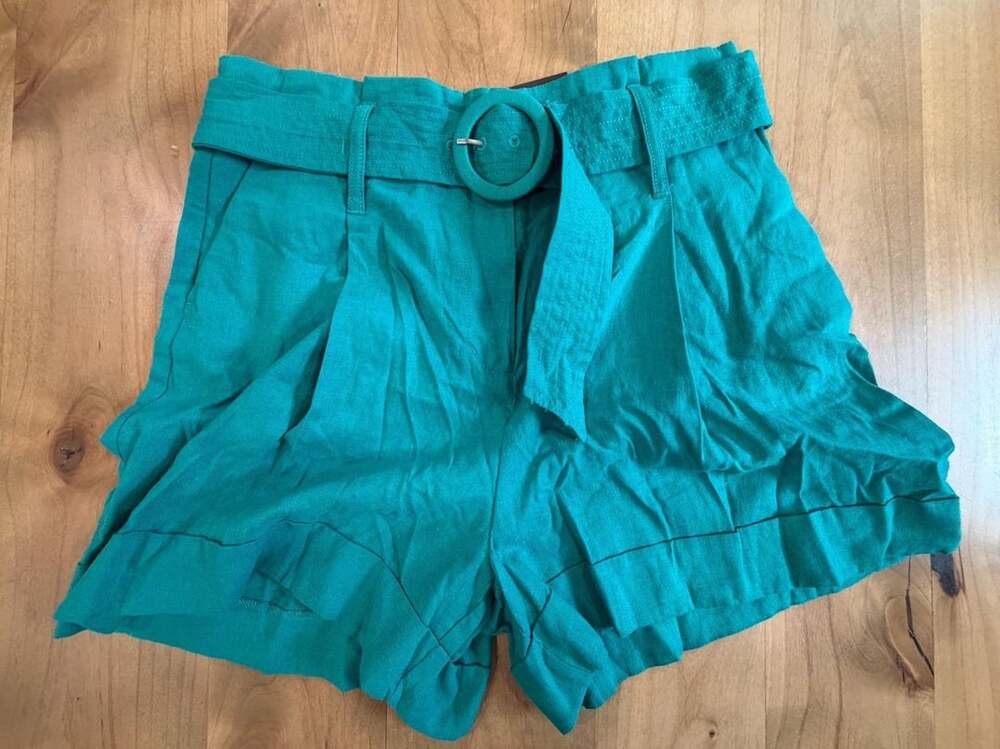 Worthington Belted Linen Shorts Size 8 Teal Blue